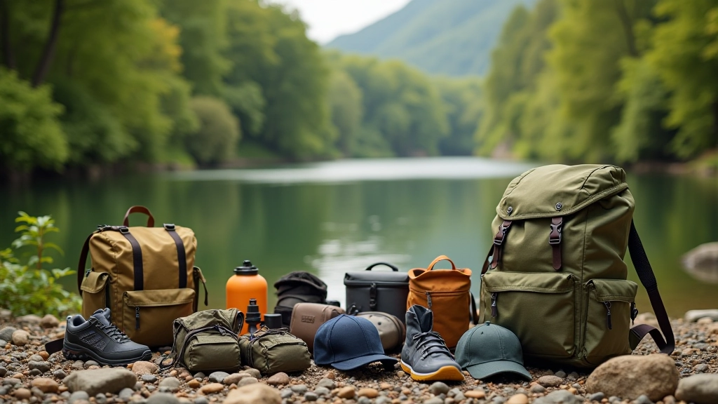 Hiker prepared with proper gear on a riverside trail