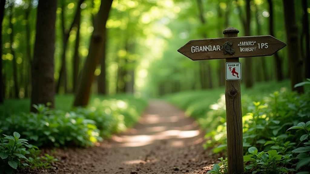 Well-marked hiking trail through national park with directional signs